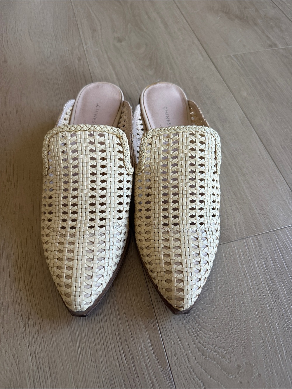 Chinese Laundry Woven Pointed Mules in Natural Cream